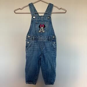 Baby Gap x Disney Minnie Mouse Denim Overalls Toddler Girls 2 Blue Embroidered